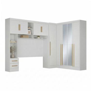 Imagem de Guarda-roupa Modulado 4 Peças 9 Portas com Espelho e Cabeceira até 158cm Branco