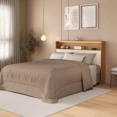Imagem de Cabeceira Casal com Nicho e Led 100% Mdf Aurora Carvalho Hanover/Argila