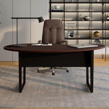 Imagem de Mesa Escrivaninha Orgânica Linear em Mdp 175x92cm Pés de Metal Corporate F5 Preto/Marrom