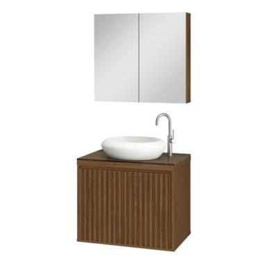 Imagem de Gabinete Ripado 60 Cuba Branca e Espelheira Freijó - Astral Design