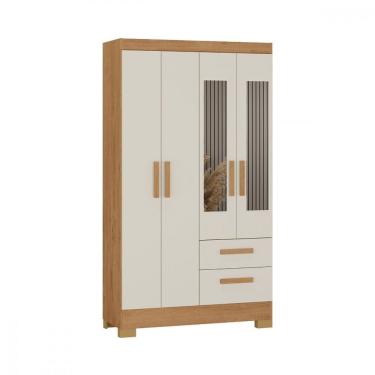 Imagem de Guarda Roupa Solteiro Fortaleza 4 Portas de Bater 2 Gavetas MDP Canelato Rústico com Off White Atualle