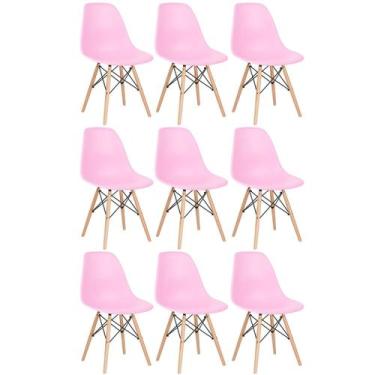 Imagem de Laraz, Kit 9 cadeiras Charles Eames Eiffel DSW com pés de madeira clar