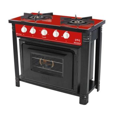 Imagem de Fogão Industrial Vermelho a Gás com Forno Preto 2 Bocas Duplas Bravo B