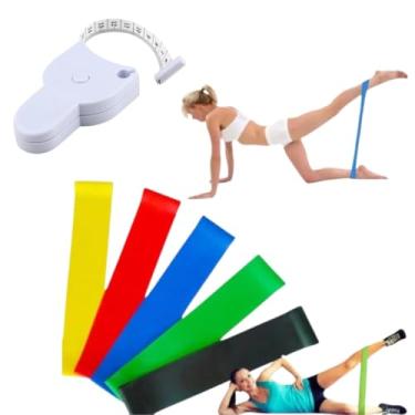 Imagem de Kit 5 Faixas Elásticas + Fita Metrica Corporal Mini Band Resistência Progressiva para E...
