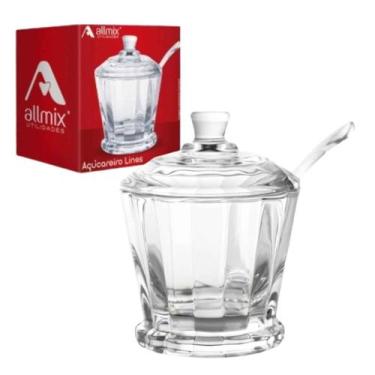 Imagem de Açucareiro Lines 190mL Em Vidro Com Tampa E Colher, Allmix, Pote Porta