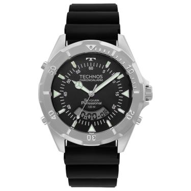 Imagem de Relógio Masculino Skydiver Ana Digi Pulseira Silicone Preto Prata com Cronógrafo Technos