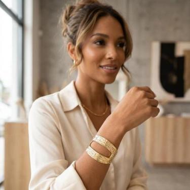 Imagem de Bracelete Articulado Feminino Banhado Prata ou Ouro Cor:Torcido Pratea