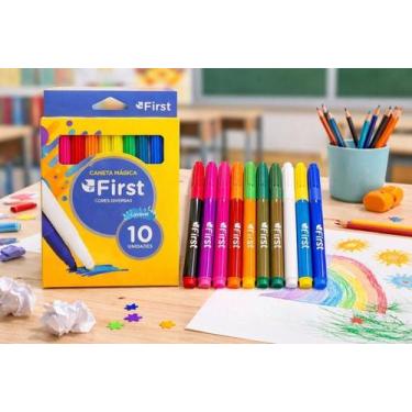 Imagem de 10 Canetinhas Hidrográficas Laváveis Coloridas Escolares - Genérica