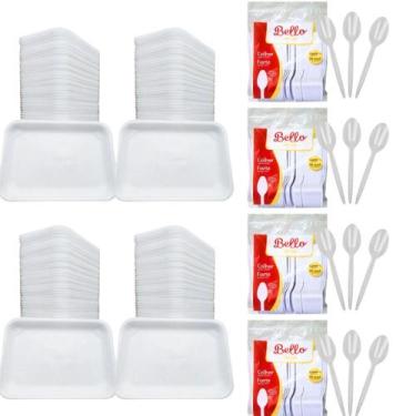 Imagem de Kit 800 Churrasco Bandeja B2 + Colher Refeição Descartavel - Crgfestas