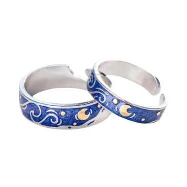 Imagem de Anéis De Casal Estrela Azul E Lua: Anel De Noivado E Casamento Românti