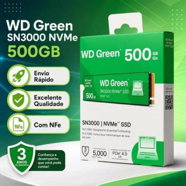 Imagem de SSD WD Green SN3000 NVMe 500GB PCIe 4.0 M.2 2280  Até 5000MB/s - Weste