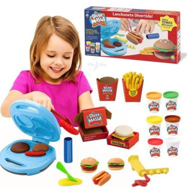 Imagem de Massa de Modelar Divertoys Lanchonete Grill  Kit Infantil 6 Massinhas 