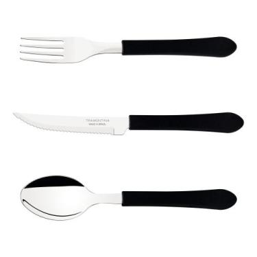 Imagem de Conjunto Econômico 150 Talheres Pretos Inox Restaurante Tramontina Lem