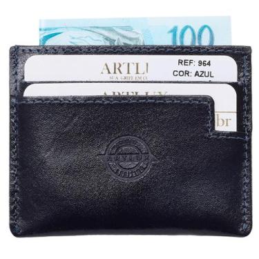 Imagem de Mini Carteira Slim Para CNH Ultrafina Em Couro Legítimo - Artlux, Azul