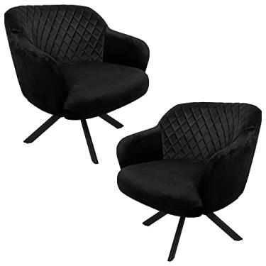 Imagem de Kit 2 Poltronas Decorativas Kitana Pés Preto Giratório Veludo Preto - Gran Belo