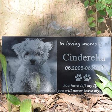 Imagem de AXEN Pedra memorial de animal de estimação, pedra de granito preta para cães, pedra memorial para animais de estimação, marcador memorial para cães, personalizado, com imagem, tamanho 30 x 15 cm