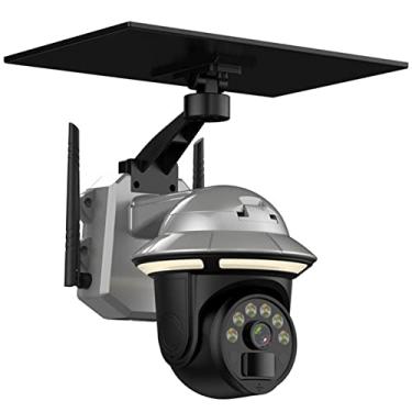 Imagem de Câmera de segurança solar externa, câmera de segurança sem fio 1080P com LED de 2000 lúmens, visão noturna colorida, recarregável com pouca luz, detecção de movimento PIR, áudio bidirecional, IP66