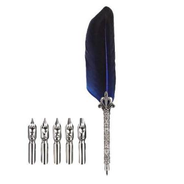 Imagem de Caneta Pena Caligrafia + Kit 5 Pontas Metal + Chaveiro Torre Eiffel - 26cm