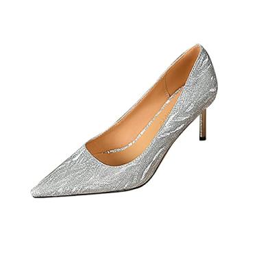 Imagem de Sapatos femininos saltos e sapatos de salto fino fechado para mulheres sandálias casuais salto alto sapatos femininos festa casamento sapatos, prata, 35 EU/5 US
