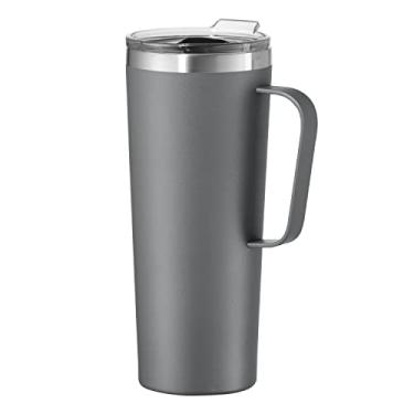 Imagem de Oggi Caneca térmica de aço inoxidável ThermoMug - Parede dupla isolada a vácuo com alça e tampa, xícara de café, caneca de acampamento, garrafa térmica de viagem, 700 ml, cinza
