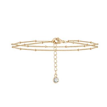 Imagem de MEVECCO Pulseira feminina banhada a ouro 14 K corrente delicada joia simples bonita para meninas, 6 inches, Metal