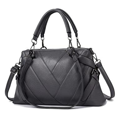 Imagem de Bolsas grandes e bolsa para mulheres bolsa transversal de couro acolchoado moda alça superior bolsa de ombro bolsas, Cinza