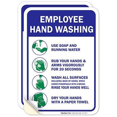 Imagem de Placa de lavagem à mão para funcionários, (pacote com 2) 10 x 7 4 mil adesivos de decalque de vinil, resistente ao clima e de longa duração com proteção UV e à prova d'água feito nos EUA pela Sigo Signs