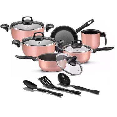 Imagem de Conjunto De Panelas Teflon 9 Pçs Rose Champanhe Antiaderente