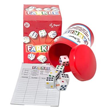 Imagem de Regal Games - Jogo de dados Farkle – Divertido jogo de dados para a família – Inclui copo de armazenamento com tampa, seis dados, 25 pontuações – Ideal para 2 a 4 jogadores a partir de 12 anos