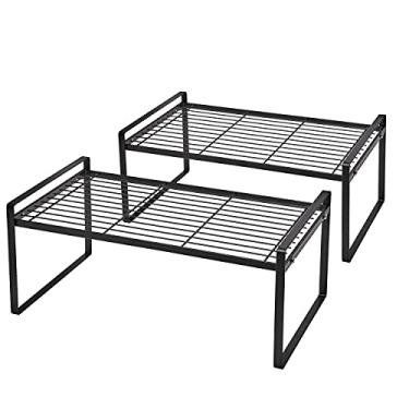 Imagem de Shantton 2 unidades de prateleiras organizadoras de armário para economizar espaço para cozinha, balcão, despensa, banheiro, armário sob a pia, mesa de escritório, aço empilhável, resistente à ferrugem, resistente, antiderrapante, 40,6 cm, preto