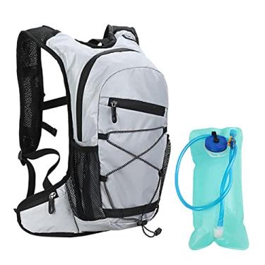 Imagem de Mochila de hidratação de bicicleta mochila esportiva à prova d'água portátil com bexiga de água 2L caminhada ao ar livre mochila refletiva de alta capacidade, cinza, 40 * 21 * 9 cm