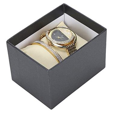 Imagem de Relógios femininos, conjunto de relógio e pulseira brilhante e bonito relógio de movimento de quartzo para mulheres para o dia dos namorados (ouro)