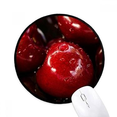 Imagem de Mouse pad de cereja com imagem de frutas vermelhas temperadas tapete redondo para computador
