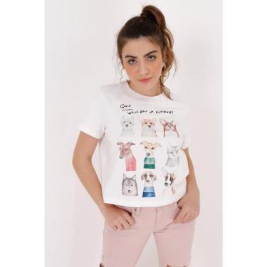 Imagem de Camiseta Feminina Algodão Estampa Cachorros Gato Casual - Scalk