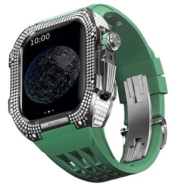 Imagem de TONECY Pulseira de borracha bisel de titânio para Apple Watch 7/6/5/4/SE Apple Mod Watch acessório de substituição titânio luxo capa compatível com série IWatch 44mm com ferramenta