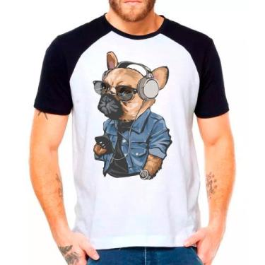 Imagem de Camiseta Raglan Pet Dog Buldogue Francês Branca Masculina01 - Design C