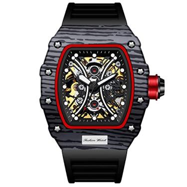 Imagem de ShShi Michard Collection Relógio masculino com dois lados e abertura mecânica automática, mostrador com tema de meia lua, resistência à água luminescente, Mostrador preto - pulseira de relógio preta