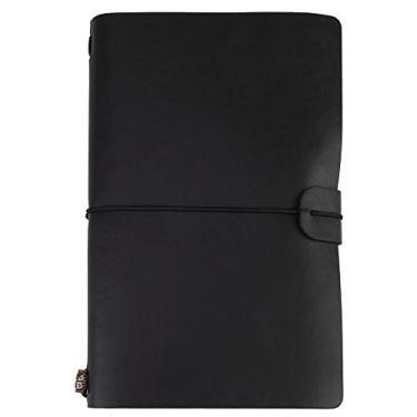 Imagem de Cyrank Caderno de viagem, caderno de couro PU, 72 páginas para tomar notas, 20,8 x 12,7 cm (preto)