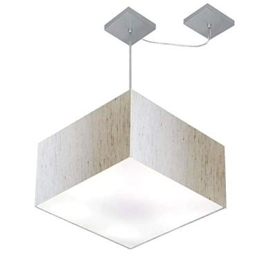Imagem de Lustre Pendente Quad com Desvio Cúpula Tecido 30/40x40 cm, Vivare Iluminação, Pendente4271 LLA, Linho Bege, Médio
