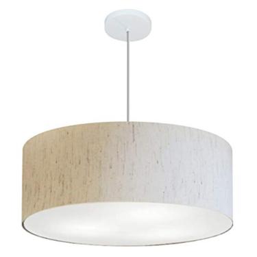 Imagem de Lustre Pendente Cilíndrico Cúpula Tecido 60x21 cm, Vivare Iluminação, Pendente4079 LLA-35, Linho Bege, Grande