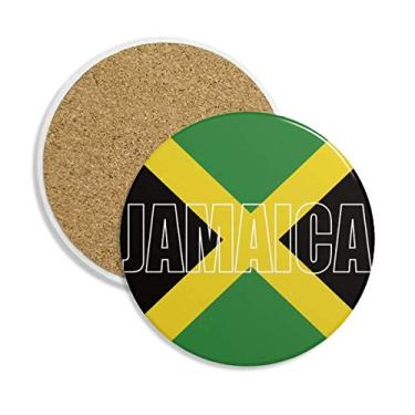 Imagem de Caneca de porta-copos com nome da bandeira do país Jamaica, pedra absorvente de proteção de mesa