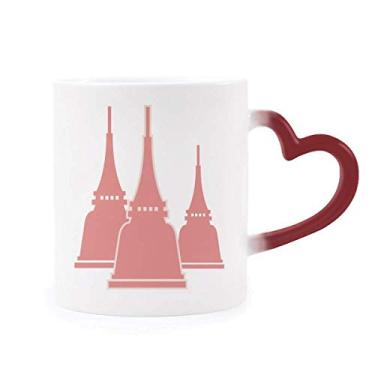 Imagem de Caneca de arte de arquitetura tradicional Tailândia com ilustração sensível ao calor, caneca de grés que muda de cor vermelha