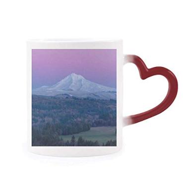 Imagem de Caneca branca montanha roxa azul céu sensível ao calor copo de grés muda de cor vermelha