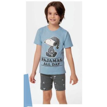 Imagem de Pijama Infantil Snoopy Azul Camiseta E Bermuda - Malwee