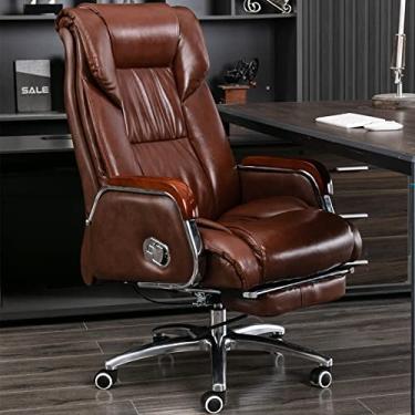 Imagem de Cadeira de escritório executiva grande e alta de camadas inteligentes, cadeira de escrivaninha com encosto alto de 400 lbs Cadeira executiva de couro colado com apoio para os pés retrátil e base de
