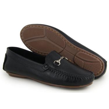 Imagem de Mocassim Feminino Couro Casual Confortável Solado Reto