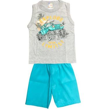 Imagem de Conjunto Infantil Brandili Camiseta Regata e Bermuda - Em Meia Malha e Microfibra - Cinza e Verde
