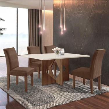 Imagem de Conjunto Sala de Jantar Mesa Laura Tampo Dakota Plus 120x80cm com 4 Cadeiras Laura Yescasa Chocolate/Off White/Suede Animale