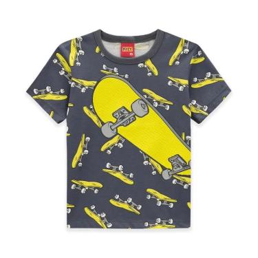 Imagem de Camiseta Verão Infantil Menino Kyly Chumbo Estampa Skate Confortável e Leve Casual