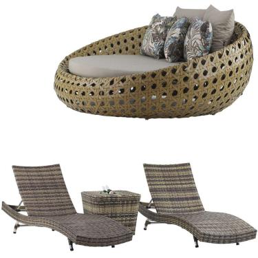 Imagem de Chaise Barcelona em Alumínio e 2 Espreguiçadeiras Bona e Mesa para Área, Sala, Edícula, Piscina, Jardim